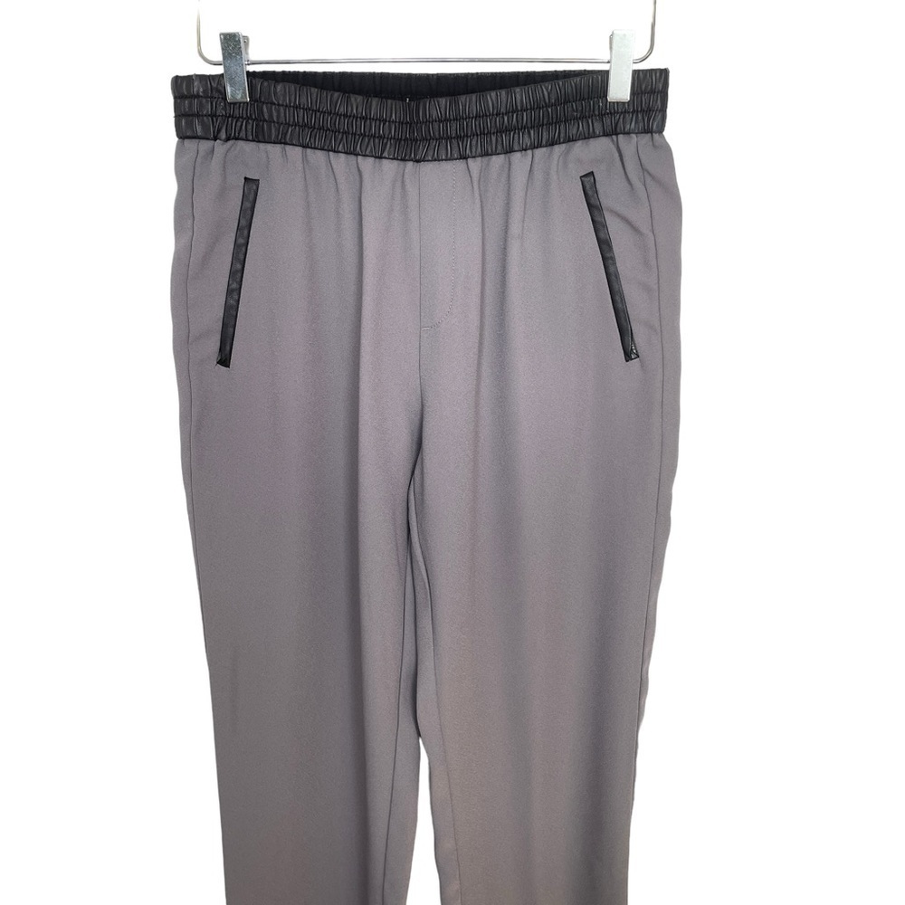 Banana Republic Grey Trousers Faux Black Leather Elastic Waist Zip Pockets Sz 8 - Picture 7 of 11